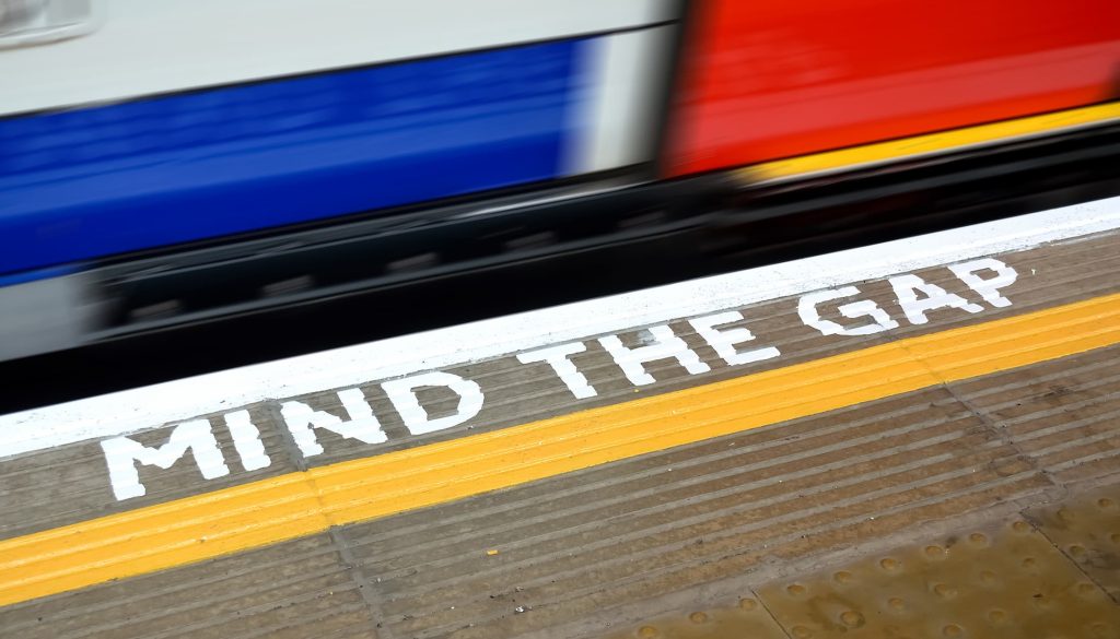 Mind the Gap warning on London Underground platform